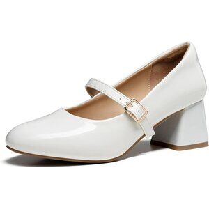 Trary Mary Jane Shoes Size 10 Closed Toe White Faux Leather Adjustable Strap